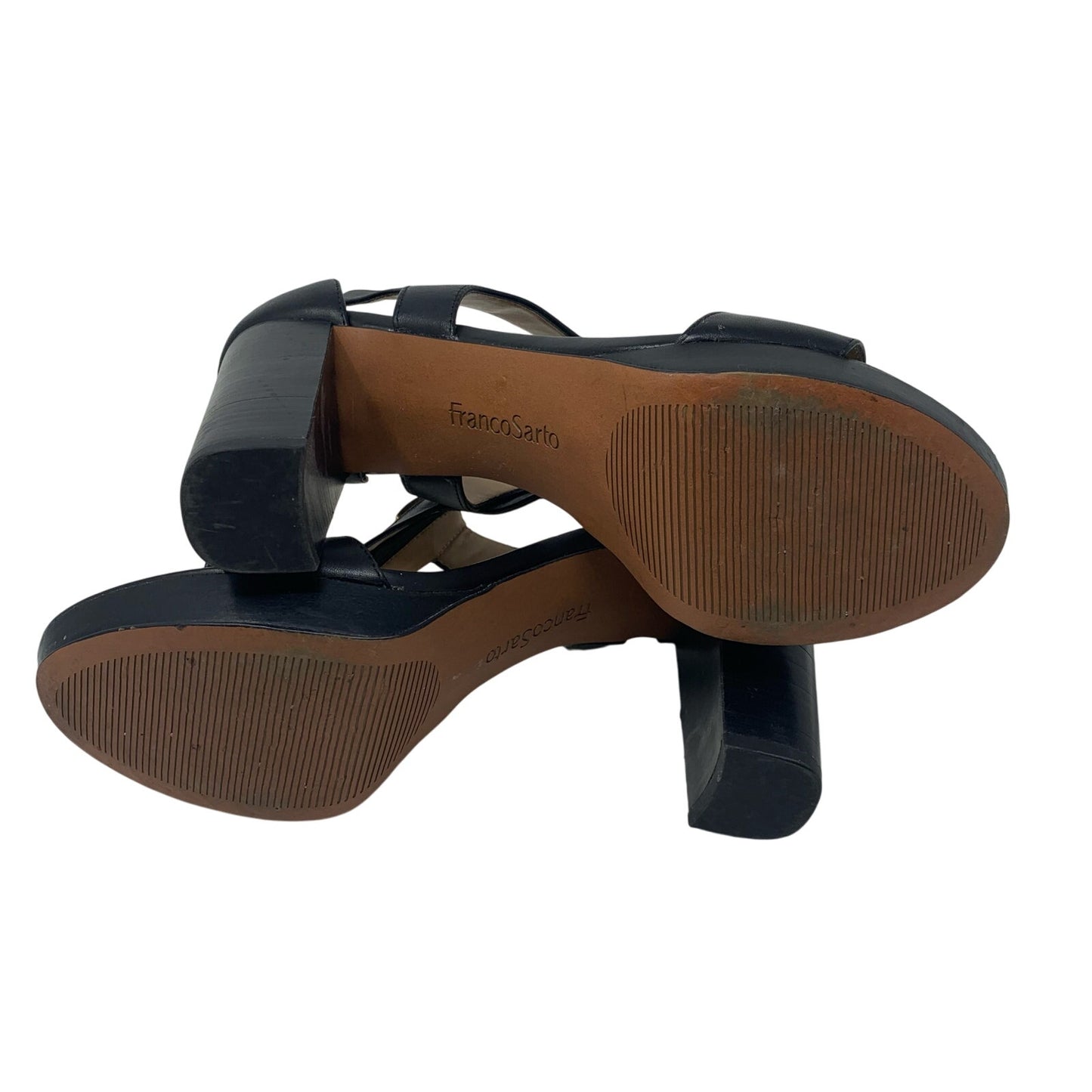 Franco Sarto Myriad Sandal Black Leather Back Zip 4” Heel 1” Platform Size 10