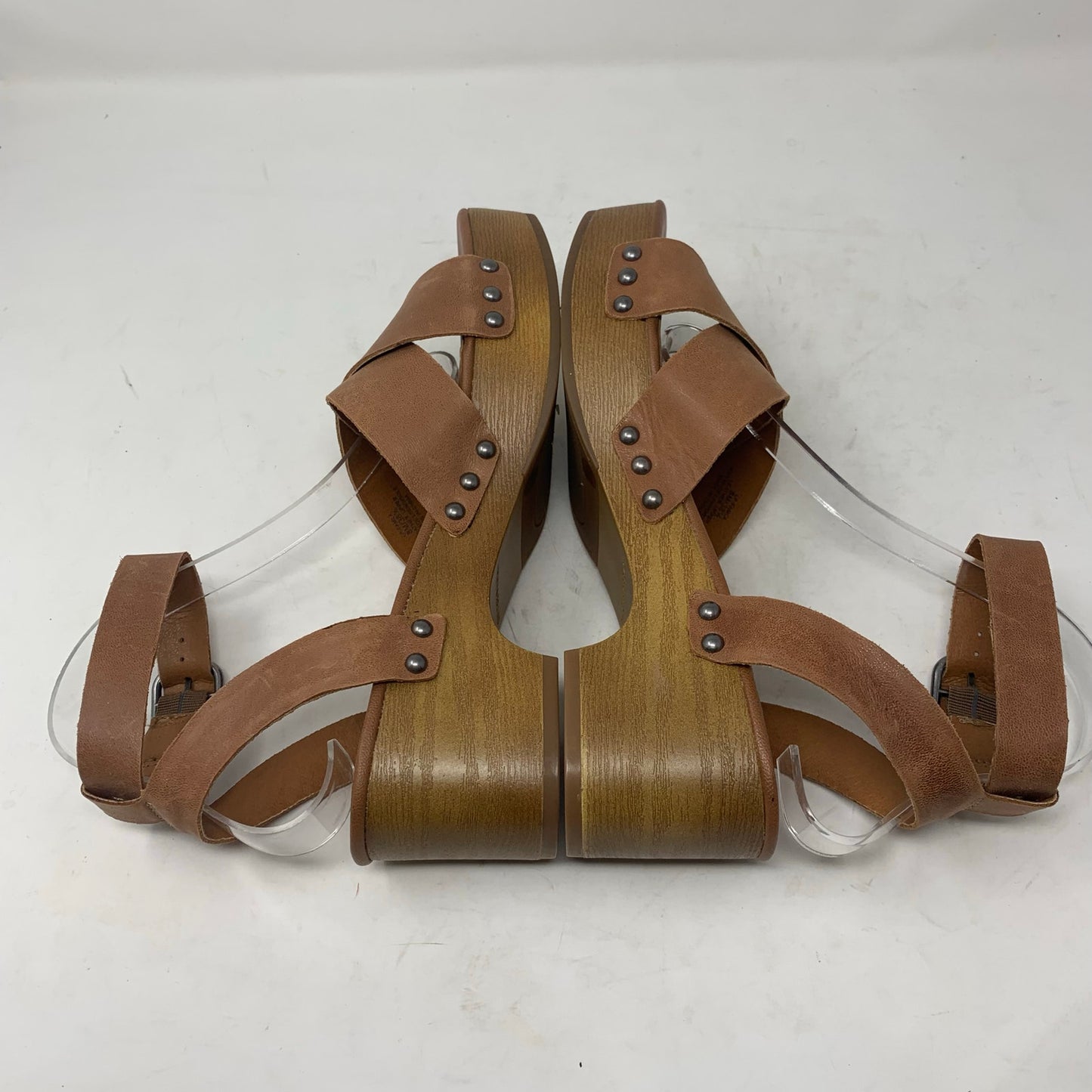 Lucky Brand Famla Size 8 Brown Leather Slingback Platform Sandal Chunky