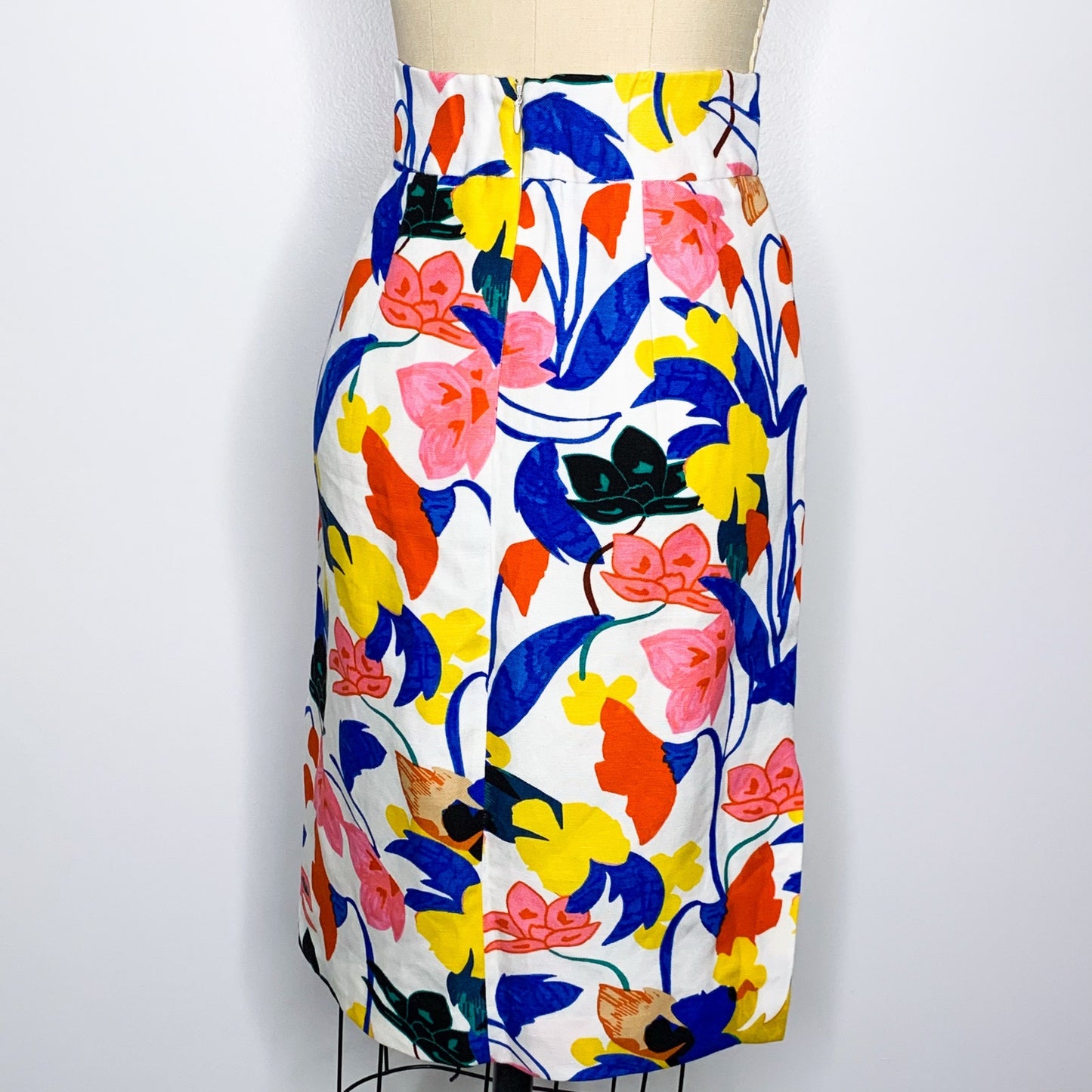 J Crew Size 0P Floral Linen Blend Pencil Skirt Lined Bright Multicolor Abstract