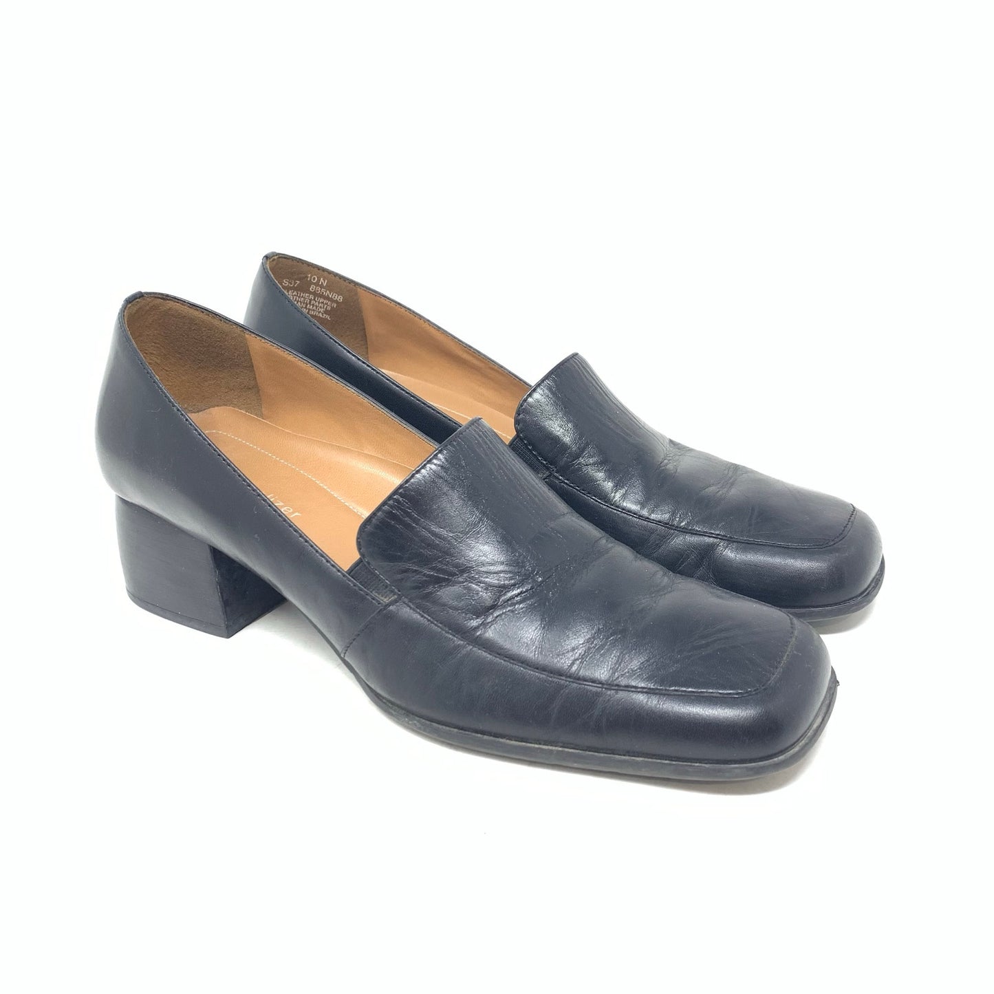 Naturalizer Black Leather Square Toe Chunky Block Heel Pump Y2K 885N88 Size 10N