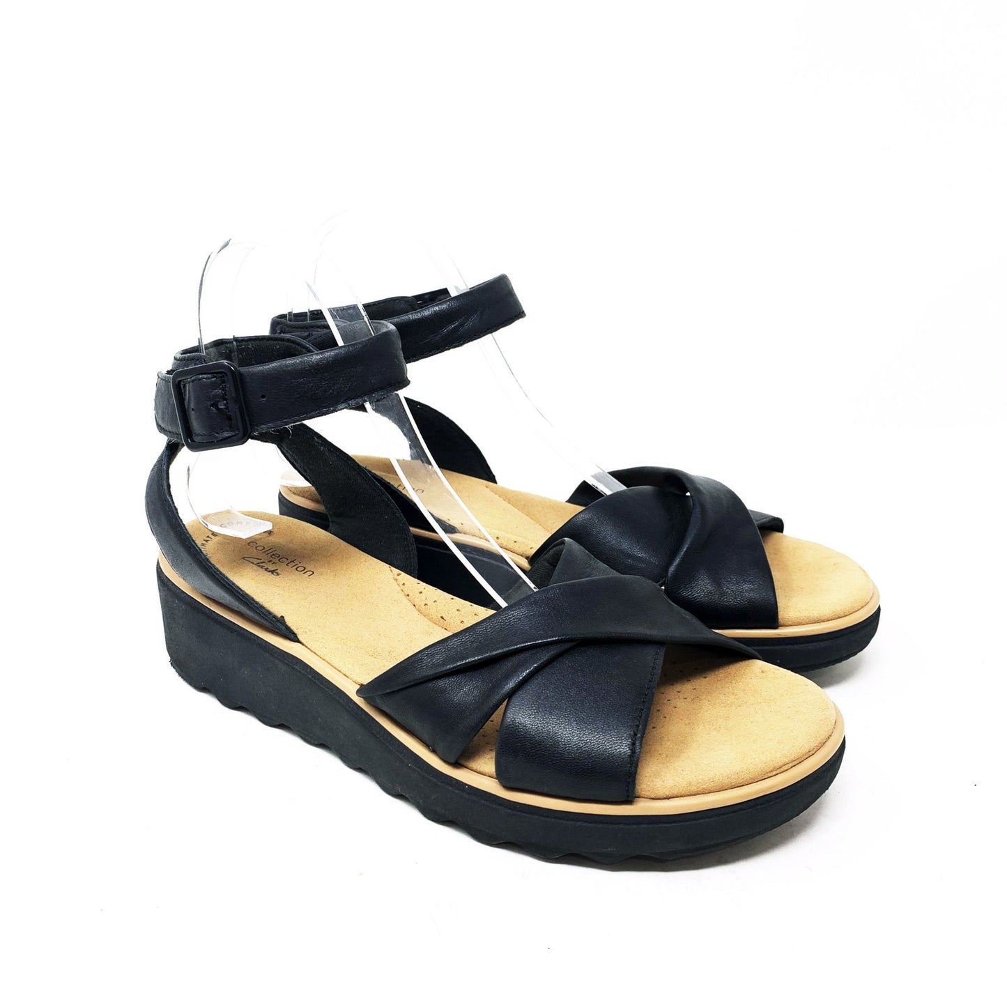 Clarks Collection Jillian Bella Black Leather Ankle Strap Sandal Size 9