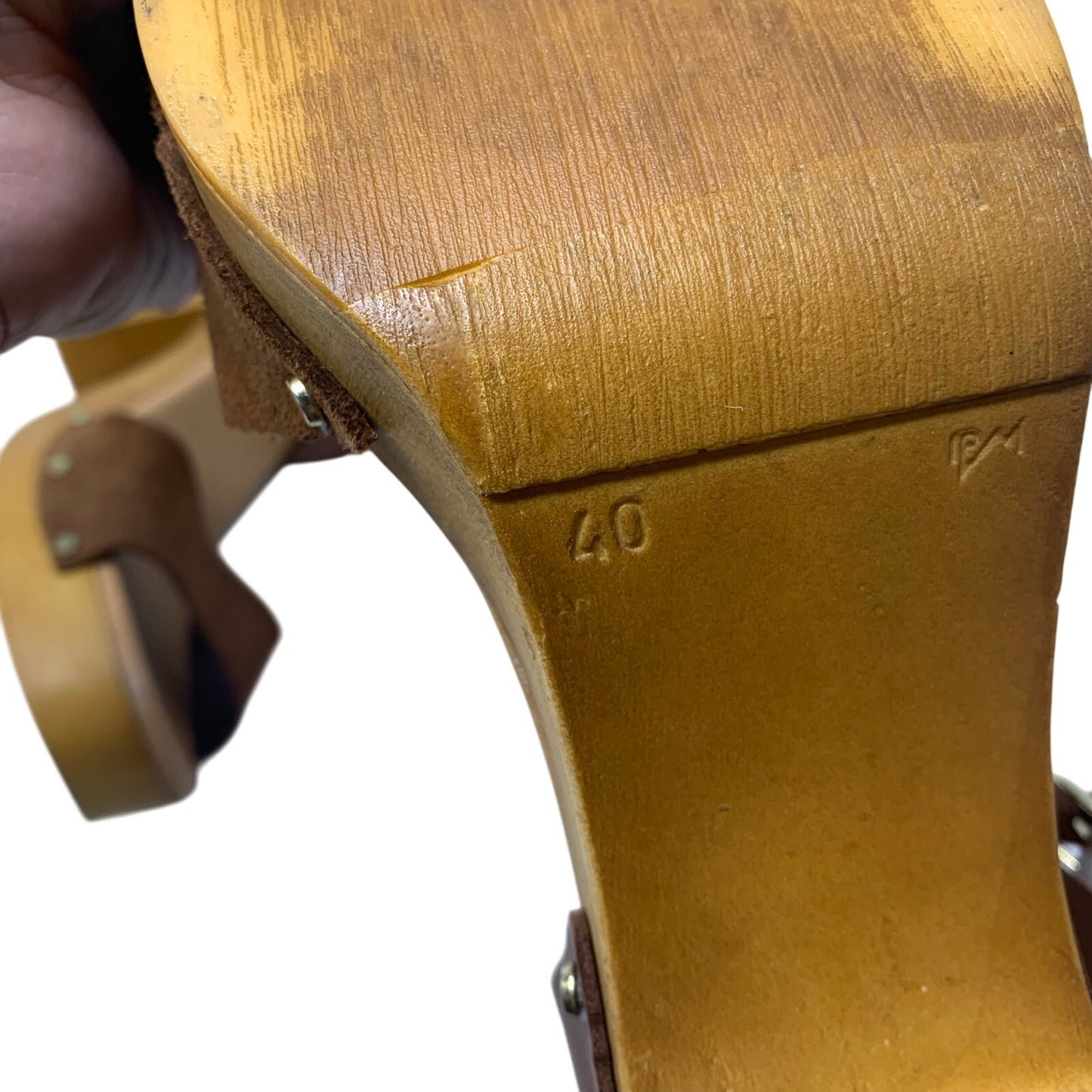 Made in Italy Brown Leather Platform Slingback Sandal Wood Chunky Heel Size 9