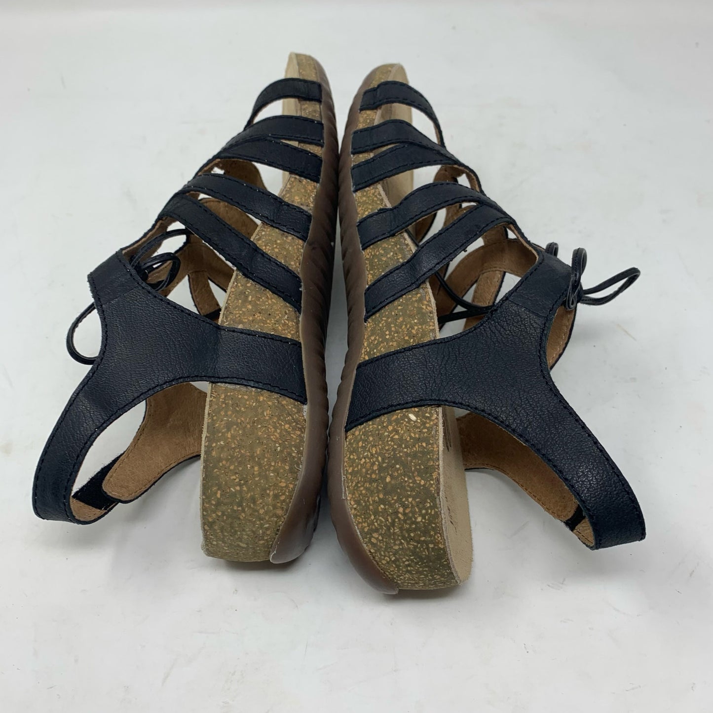Josef Seibel Natalya 01 Black Leather Gladiator Lace Tie Slingback Sandals 39