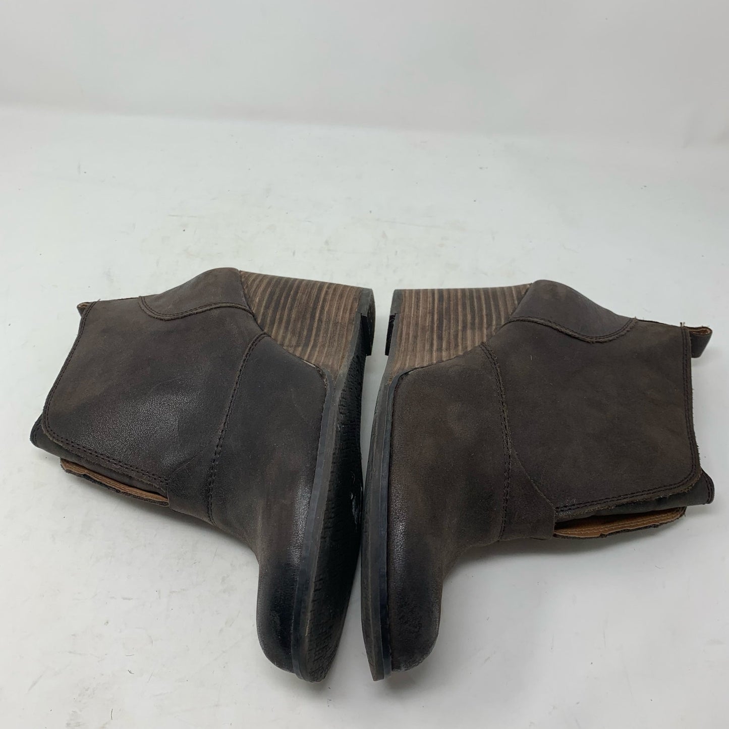 Lucky Brand Yinan Dark Brown Leather Wedge Heel Ankle Boot Bootie Size 8.5