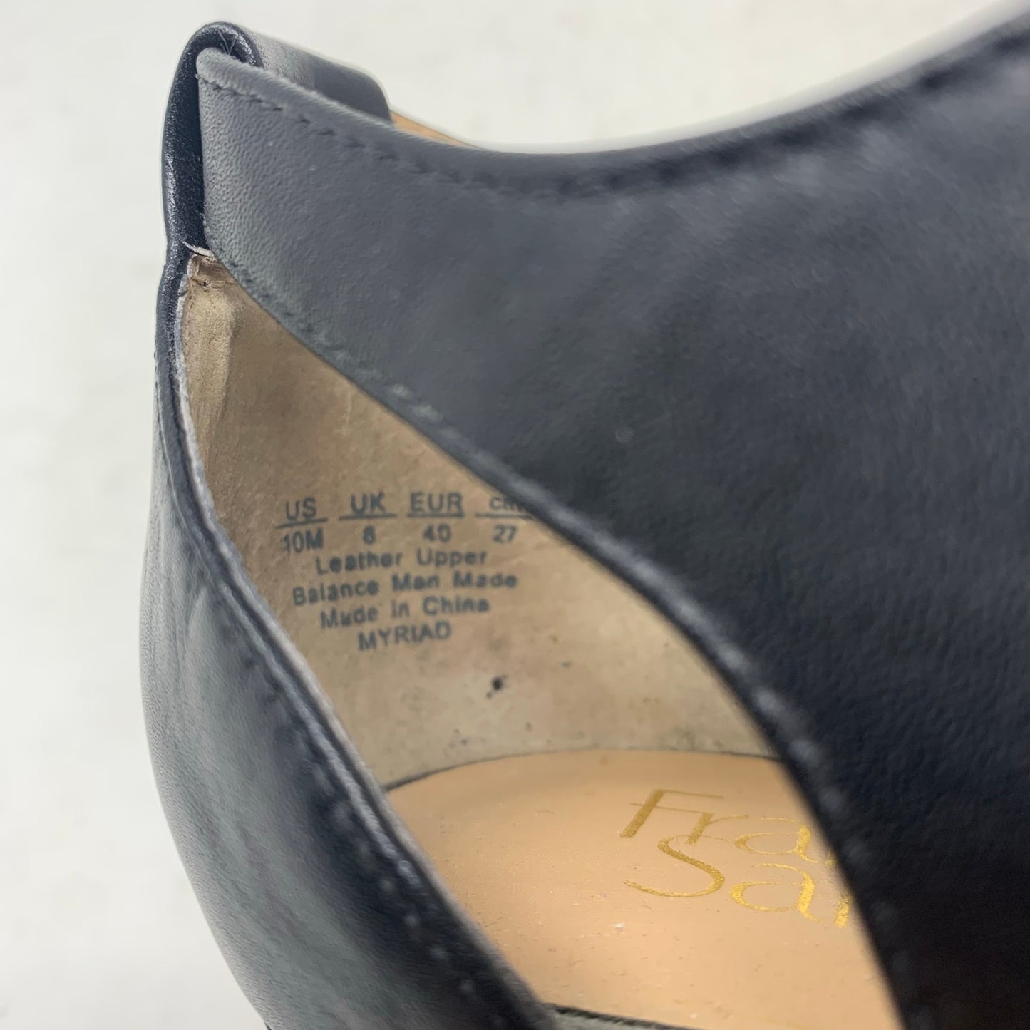 Franco Sarto Myriad Sandal Black Leather Back Zip 4” Heel 1” Platform Size 10