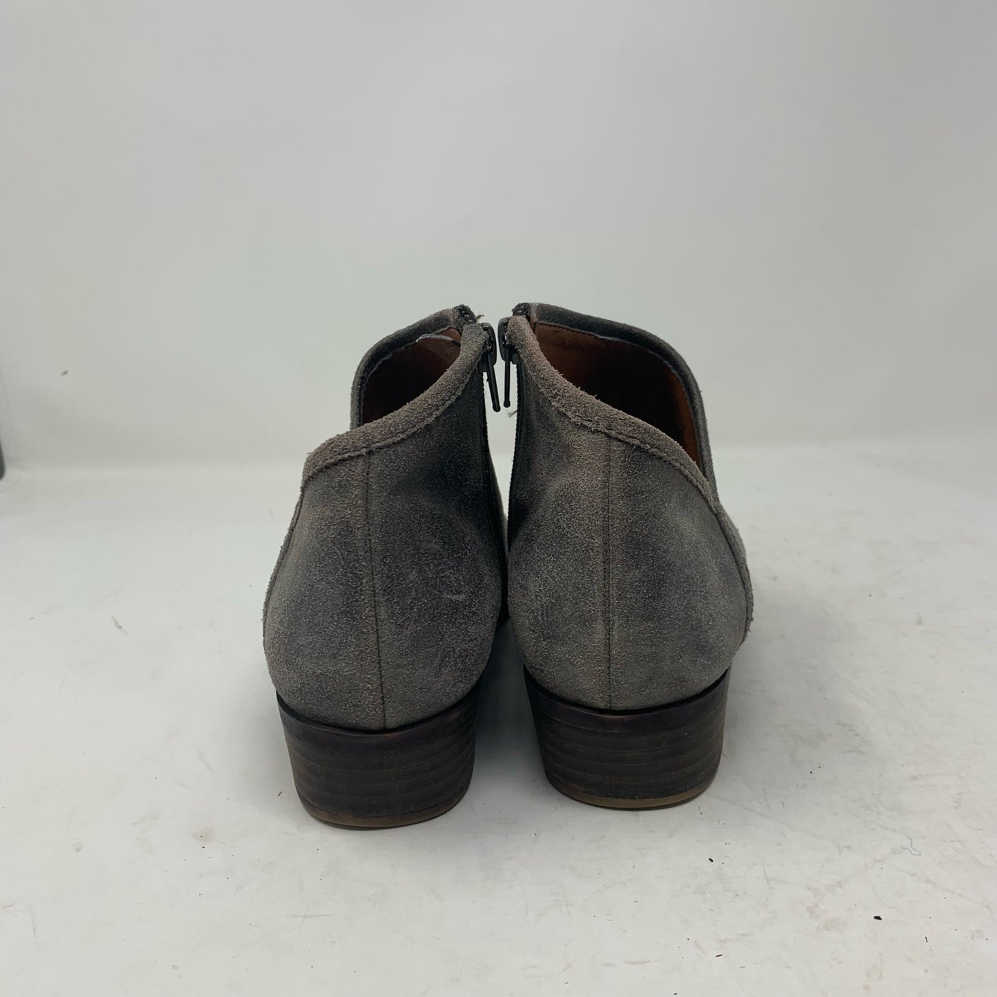 Lucky Brand Brekke Size 8 Grey Suede Ankle Boots Side Zip Asymmetrical Booties