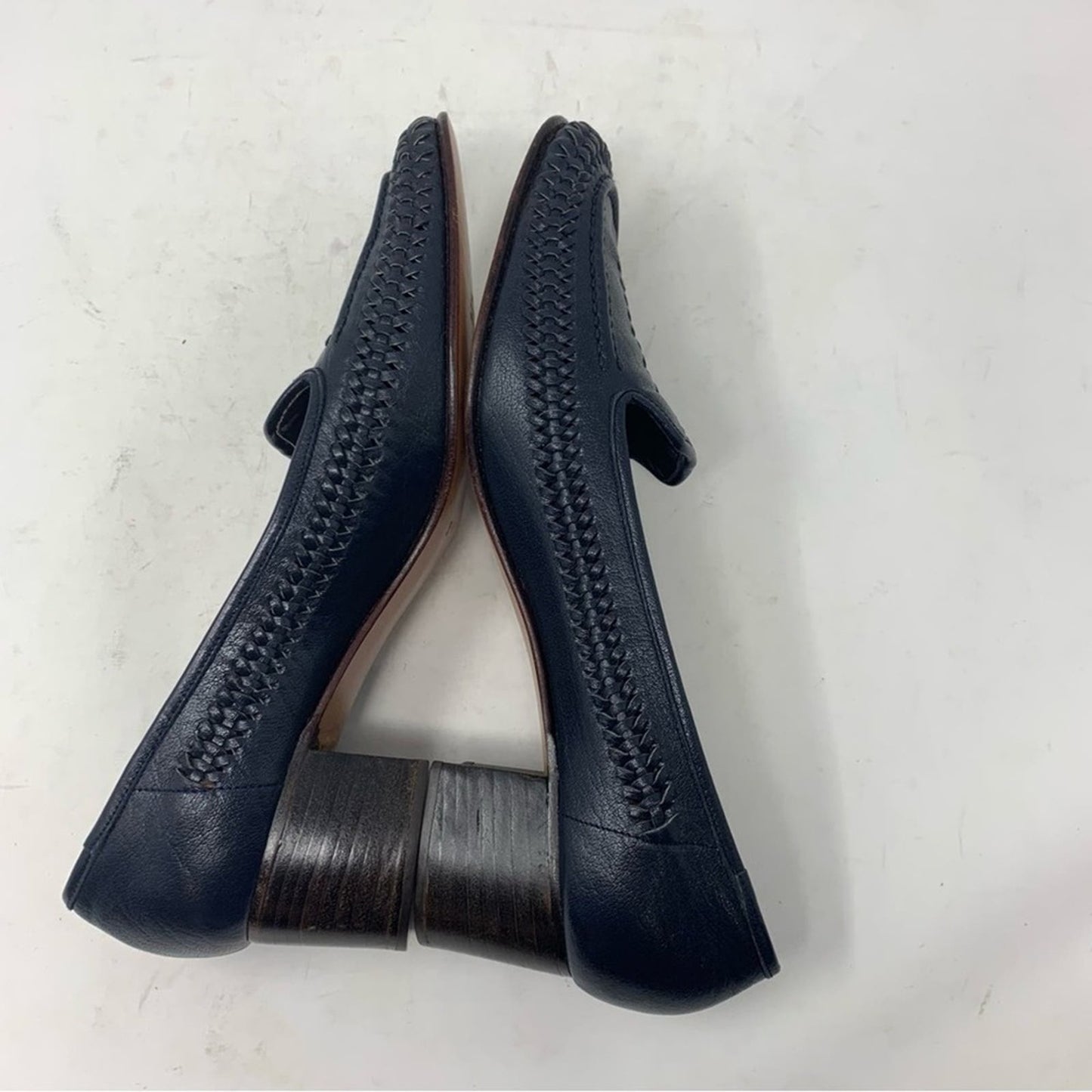 Bullock’s Made in Italy Navy Blue Leather Classic Woven Basketweave Pump Size 9N