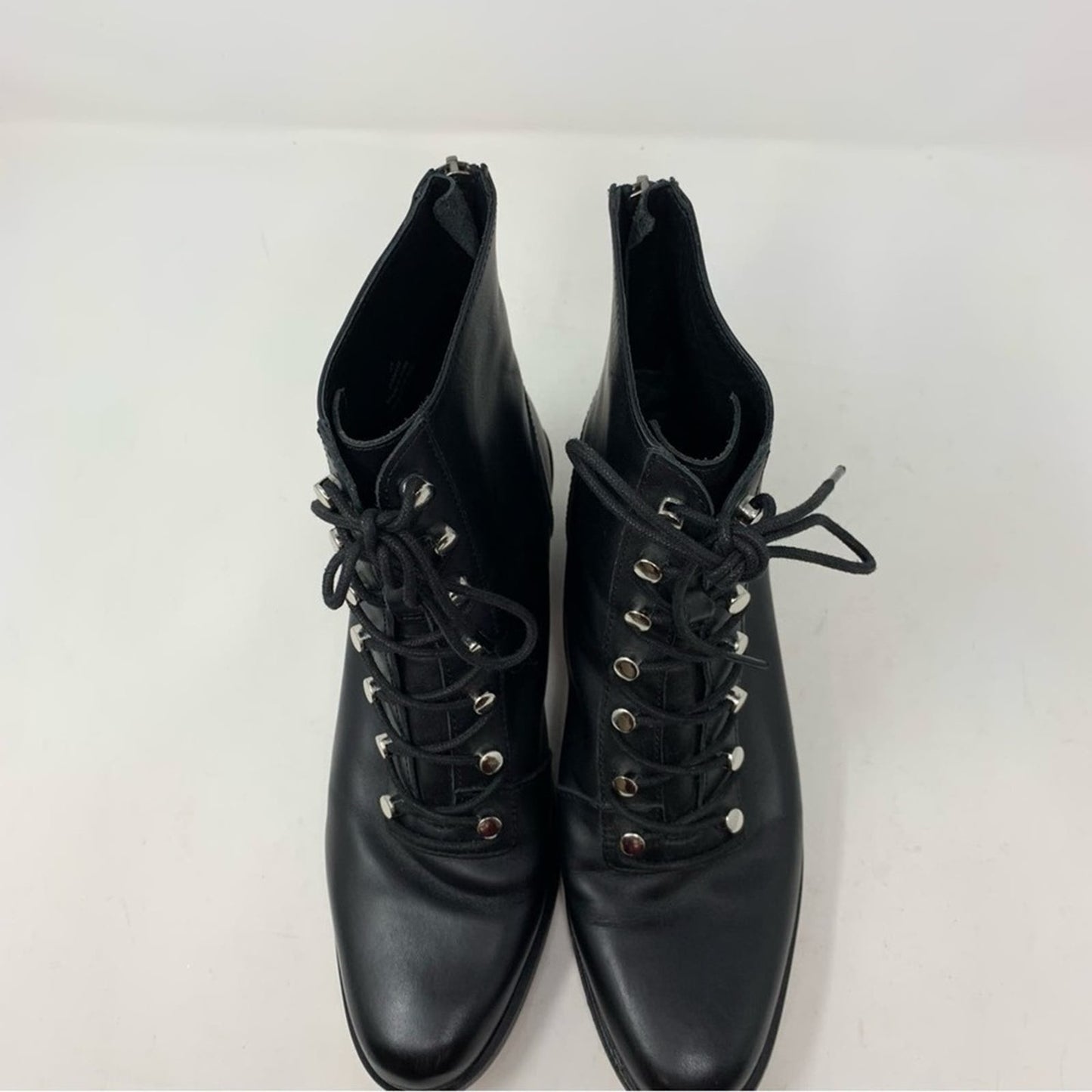 Free People Eberly Size 41 Black Leather Lace Up Victorian Boots Back Zip