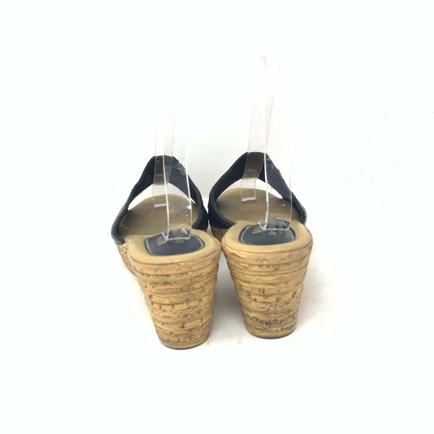 Spring Step Martha Laser Cut Out Slide Wedge Heel Black Leather Sandal Size 40