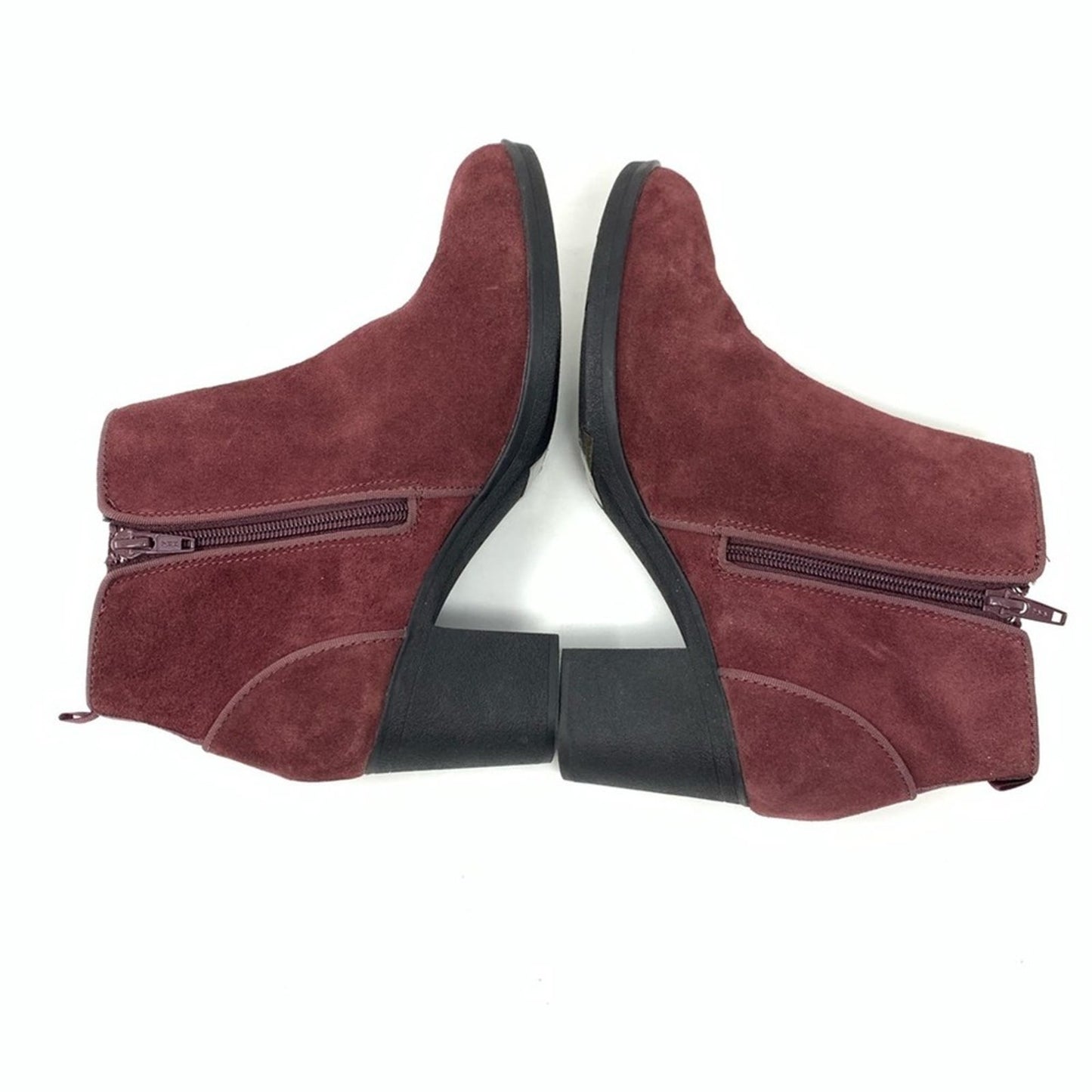 Clarks Meera Yew Burgundy Suede Leather Zip Boots Size 8 Buckle Detail