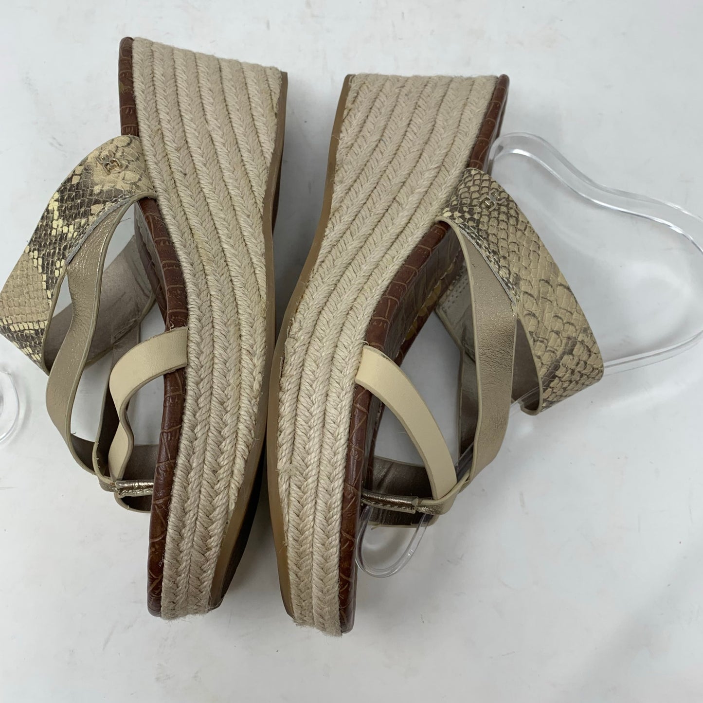 Sam Edelman Raleigh 9 Gold Metallic Snake Print Leather Strappy Wedge Espadrille