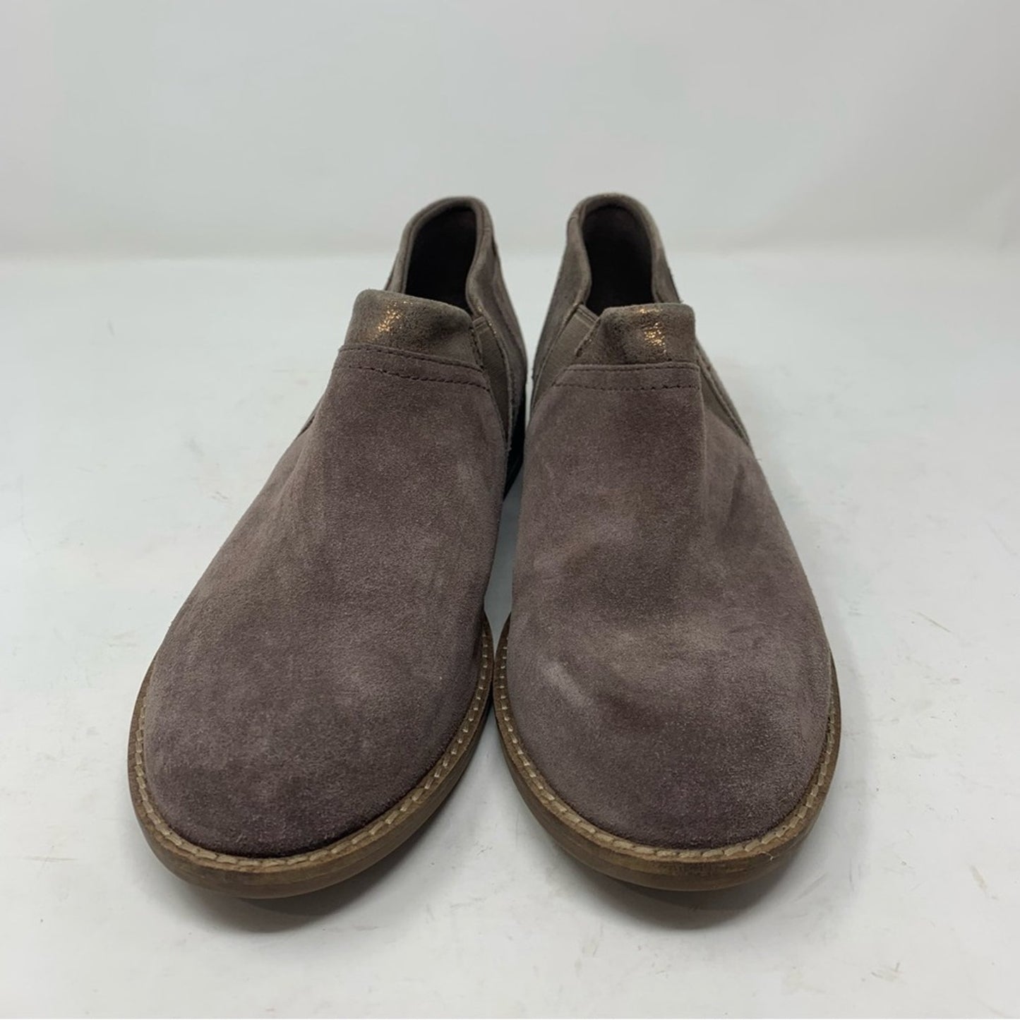 Clarks Collection Camzin Mix Dark Taupe Suede Metallic Trim Ankle Boot Size 9.5