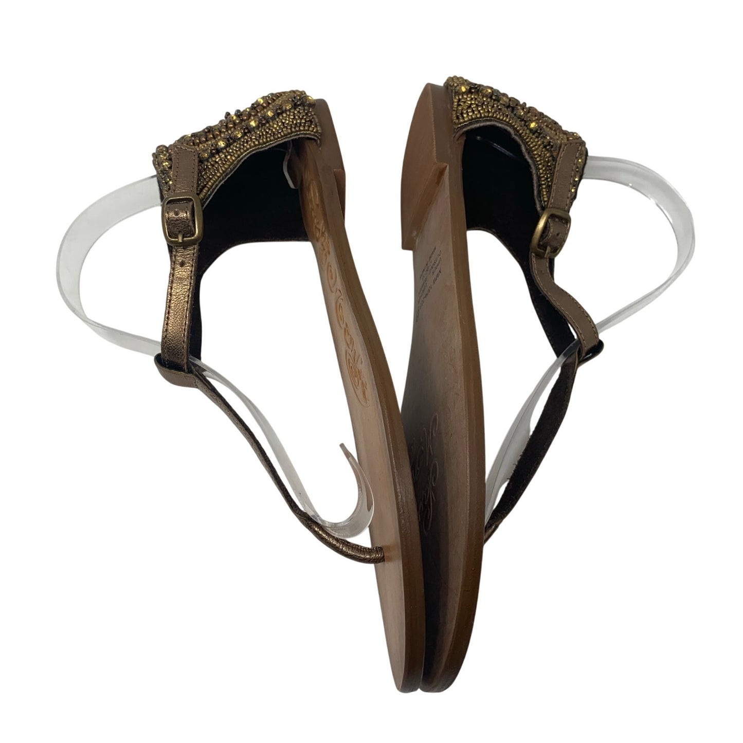 Naughty Monkey Bronze Sunflower Beaded Leather T strap Gladiator Sandal Size 8.5