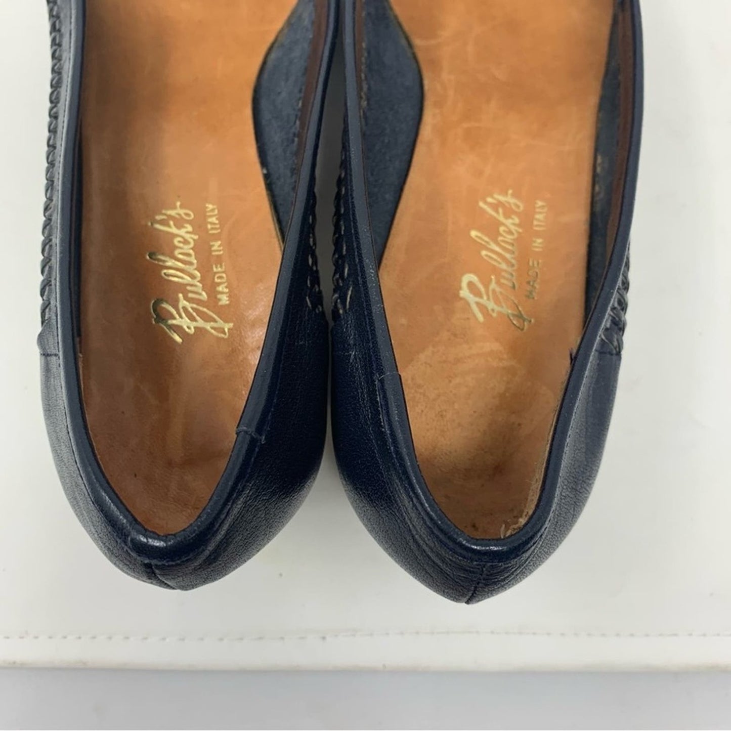 Bullock’s Made in Italy Navy Blue Leather Classic Woven Basketweave Pump Size 9N
