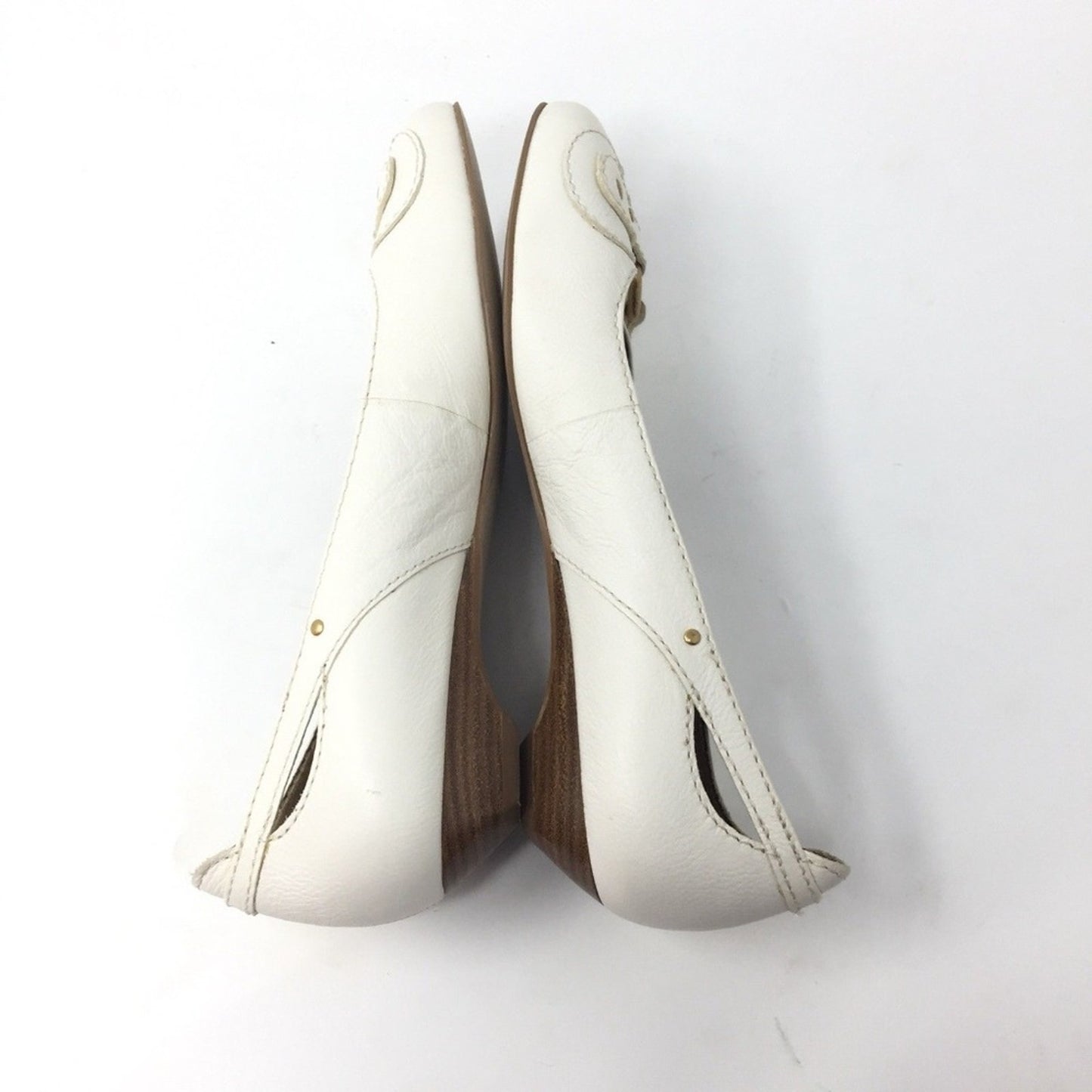Franco Sarto Flats Size 9.5 Cream Leather Buckle Detail Cutout Low Heel Career