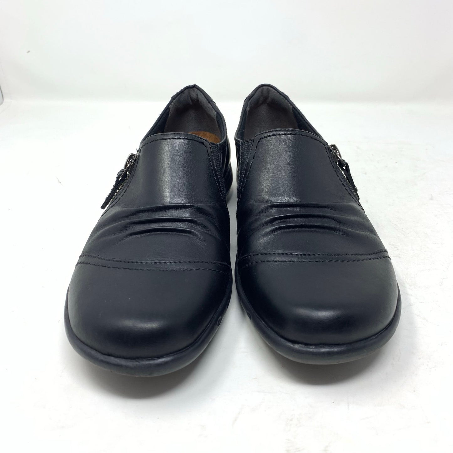 Rockport Cobb Hill Penfield Womens Zip Flat Comfort Shoe Black Leather Size 7.5