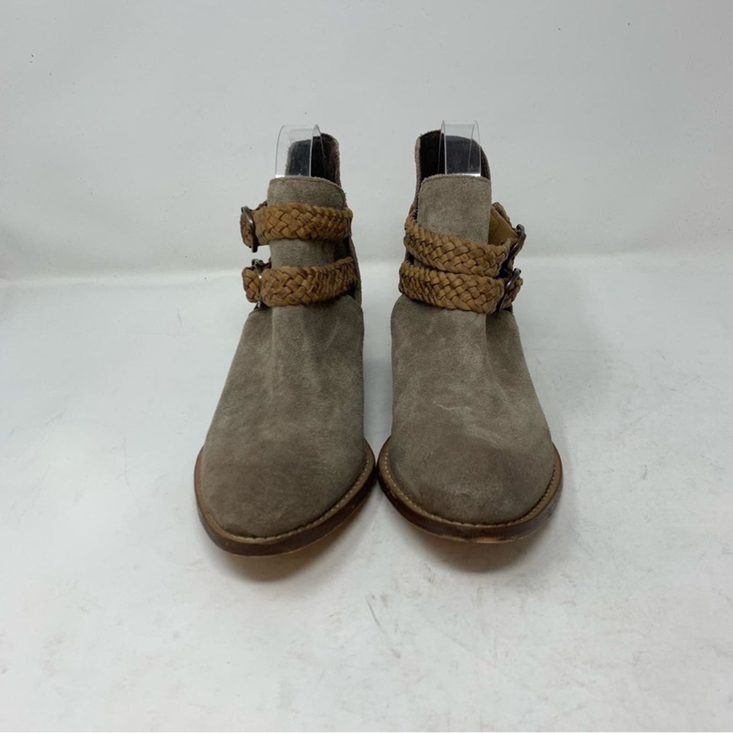 Rebels Calista Grey Suede Tan Braided Woven Detail Western Ankle Bootie Boot 7