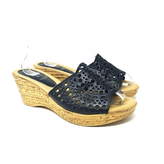 Spring Step Martha Laser Cut Out Slide Wedge Heel Black Leather Sandal Size 40