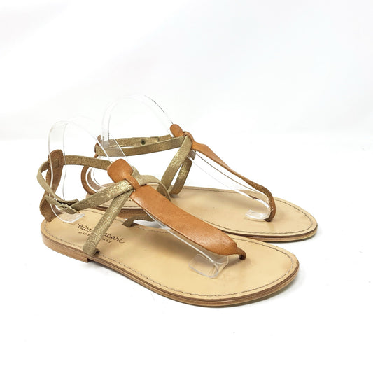 Niccolo Vacari Thong Sandals Tan Leather Gold Made in Italy Size 10 Flat Minimalist