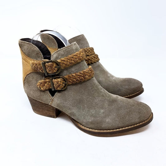 Rebels Calista Grey Suede Tan Braided Woven Detail Western Ankle Bootie Boot 7