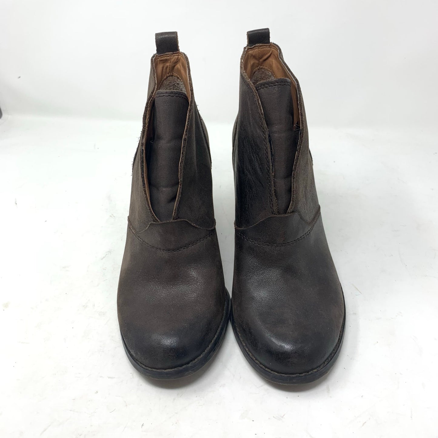 Lucky Brand Yinan Dark Brown Leather Wedge Heel Ankle Boot Bootie Size 8.5