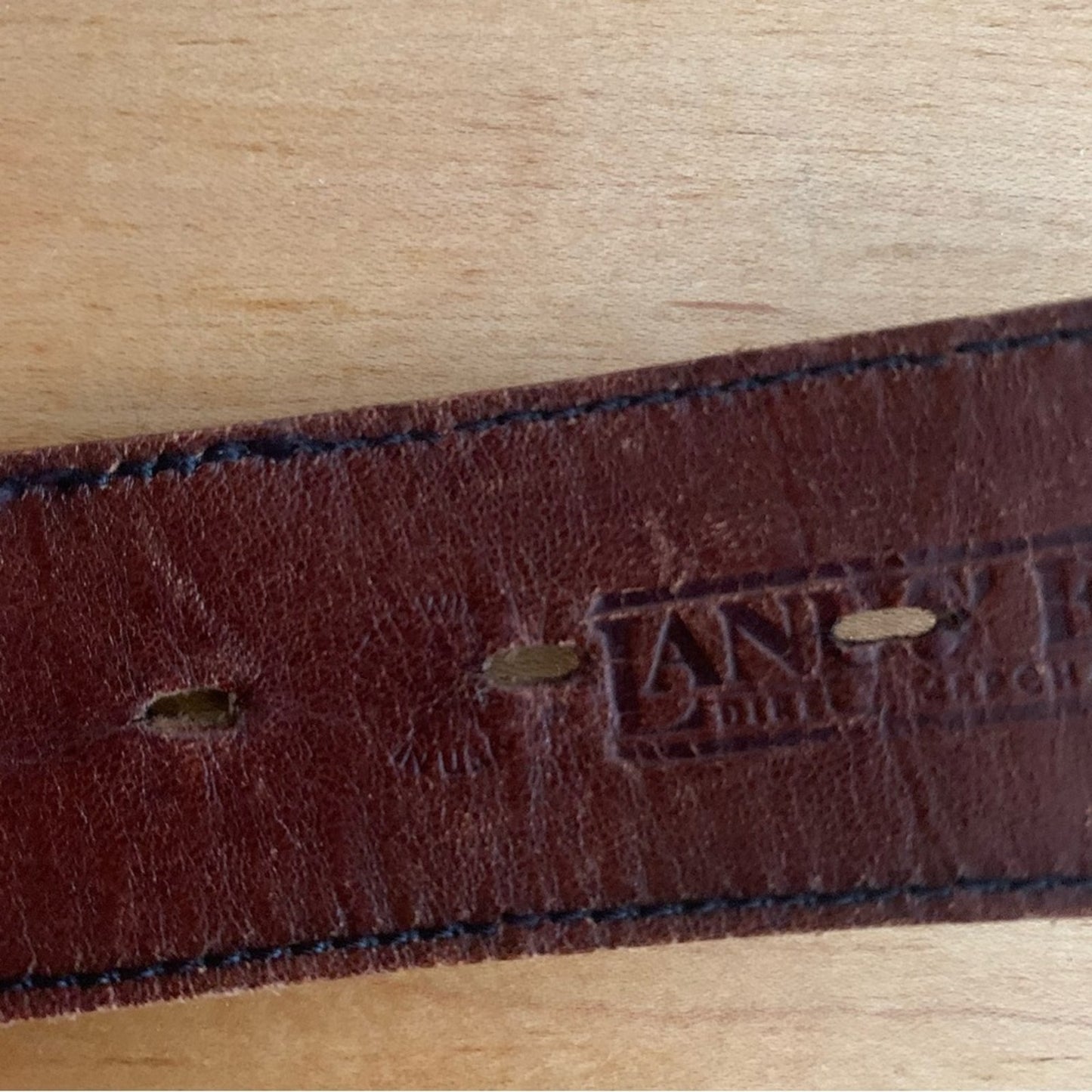Vintage Lands End Brown Braided Woven Leather Belt Round Gold Buckle Size 26 USA