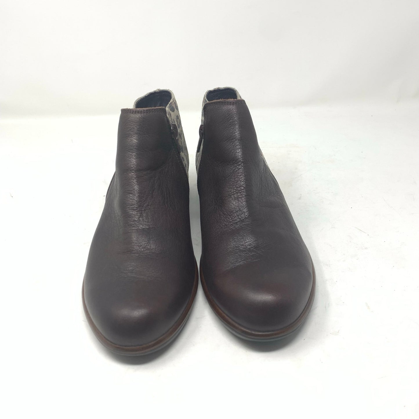 NAOT Helm Brown Leather Cheetah Animal Print Side Zip Ankle Boot Bootie Size 39