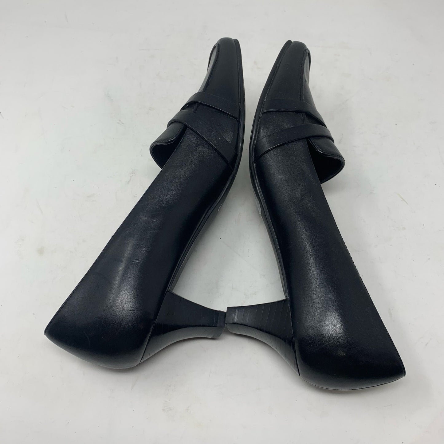 Naturalizer Black Leather Kitten Heel Pump Loafer Square Toe Y2K Size 8 Classic