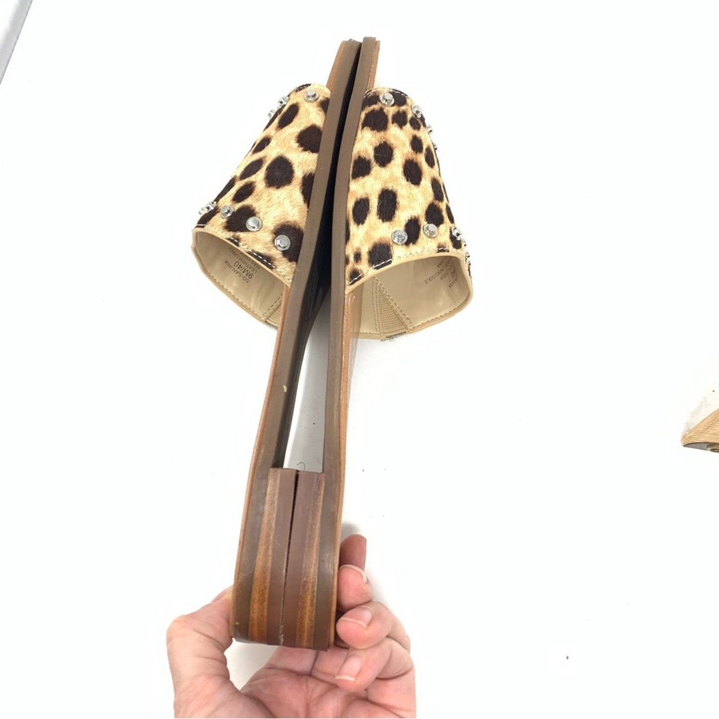 Sole Society Studded Leopard Cheetah Print Slides Sandals Calf Hair size 9