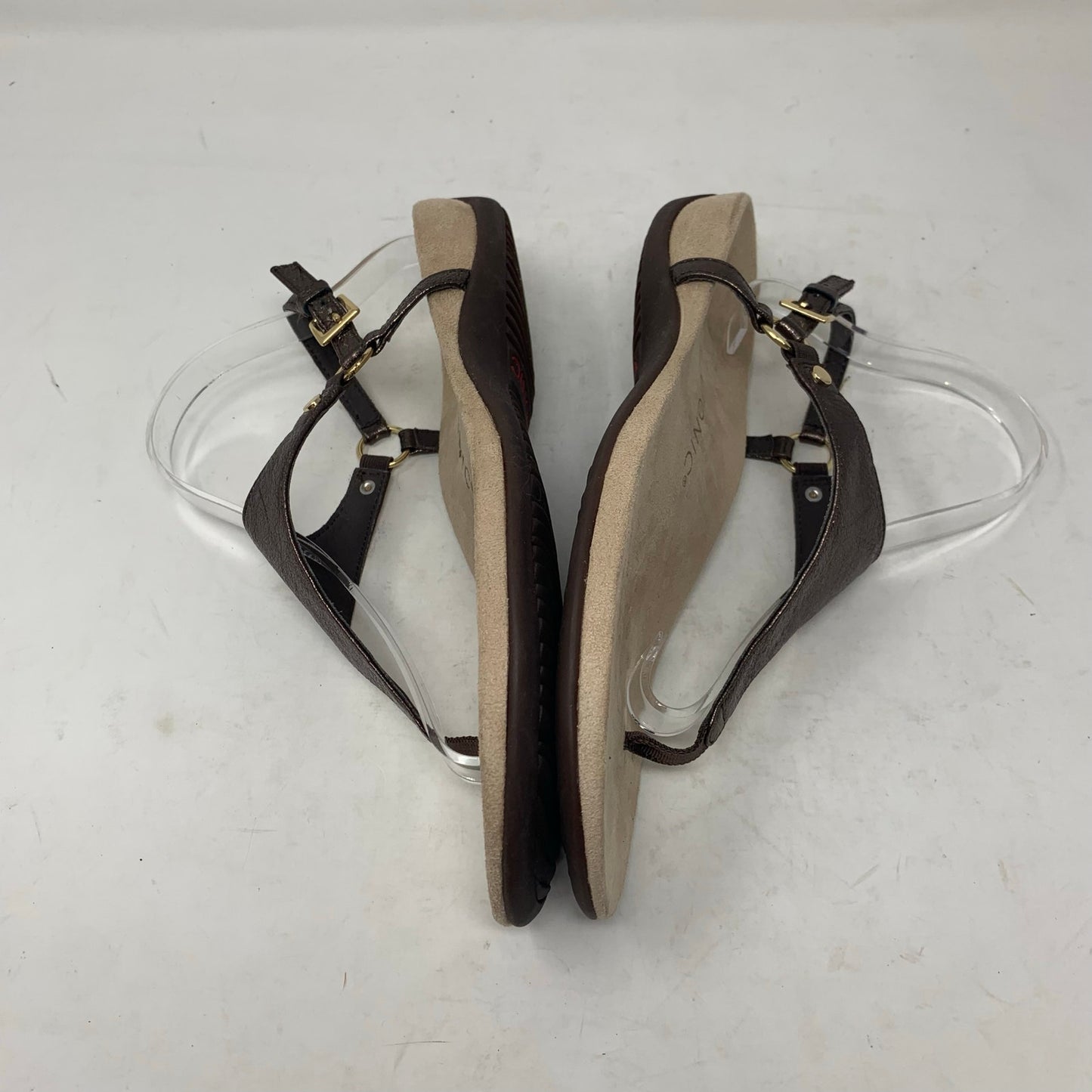 Vionic Kirra Size 9.5 Metallic Bronze Leather Slingback T Strap Toe Post Sandal