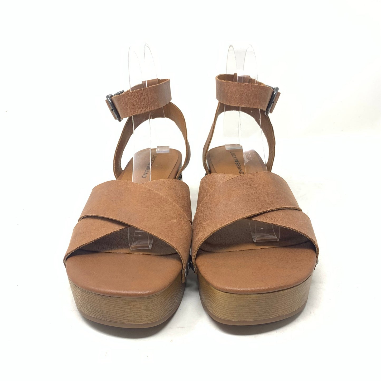 Lucky Brand Famla Size 8 Brown Leather Slingback Platform Sandal Chunky