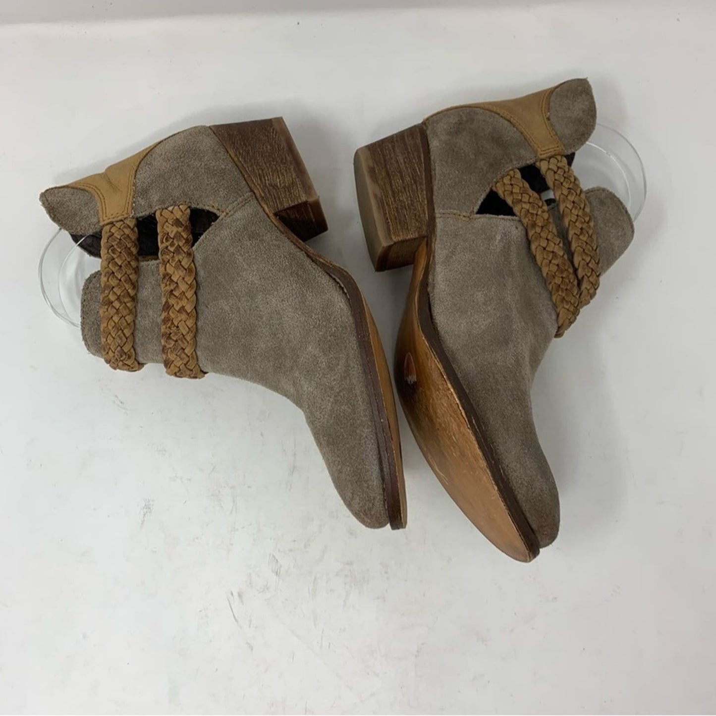 Rebels Calista Grey Suede Tan Braided Woven Detail Western Ankle Bootie Boot 7