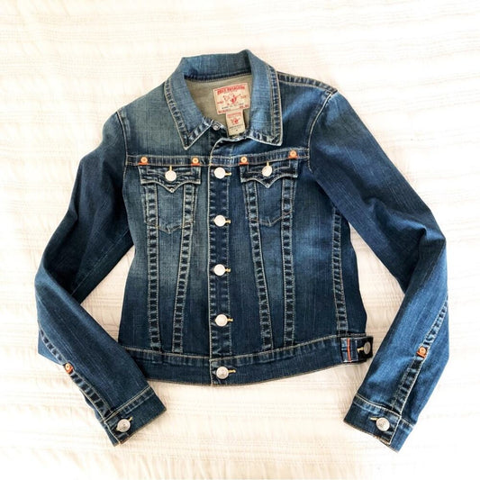True Religion Emily Dark Wash Western Jean Denim Jacket Women’s Size M