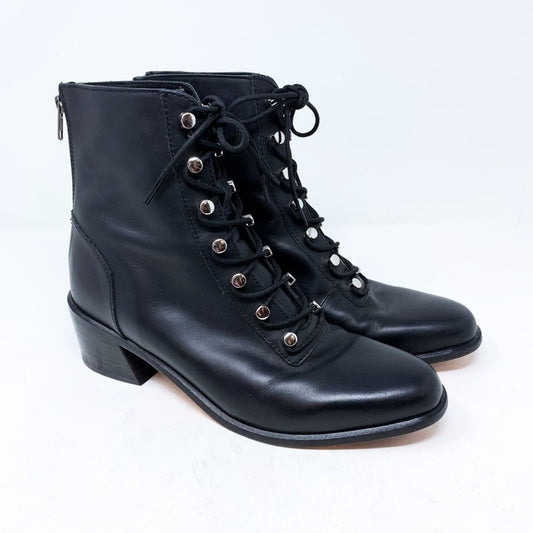 Free People Eberly Size 41 Black Leather Lace Up Victorian Boots Back Zip
