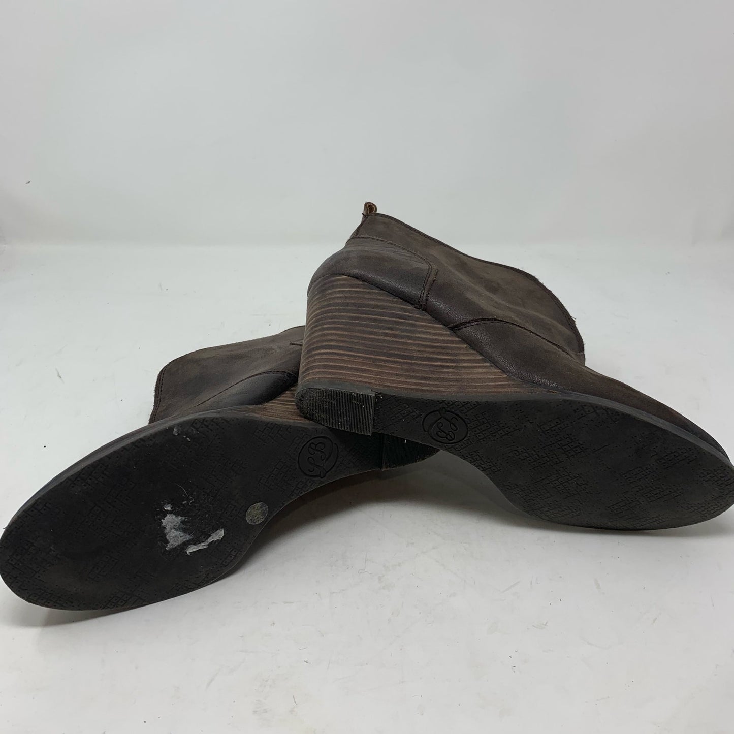 Lucky Brand Yinan Dark Brown Leather Wedge Heel Ankle Boot Bootie Size 8.5