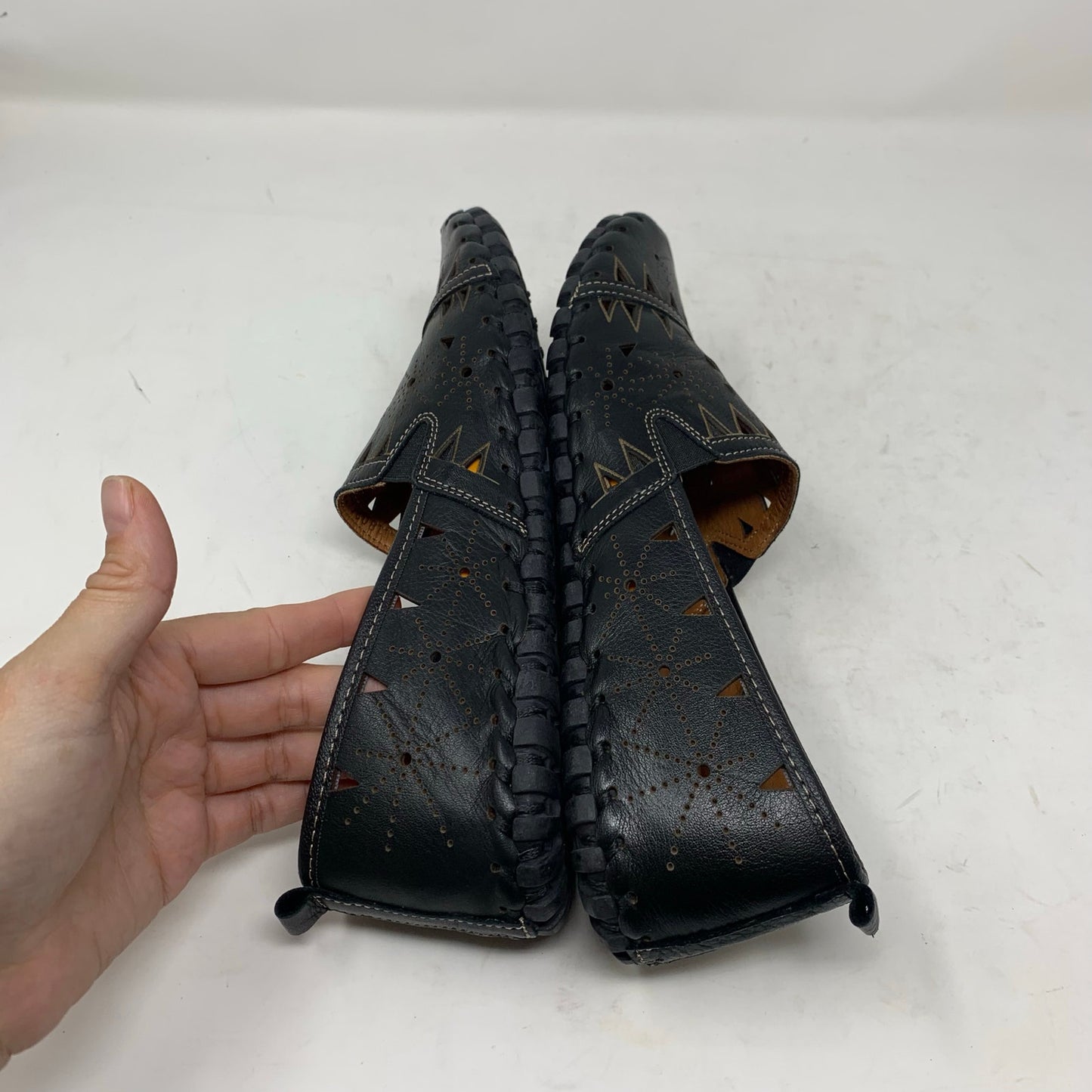 Spring Step Fusaro Flat Slip On Loafer Shoe Black Leather Laser Cutout Size 41