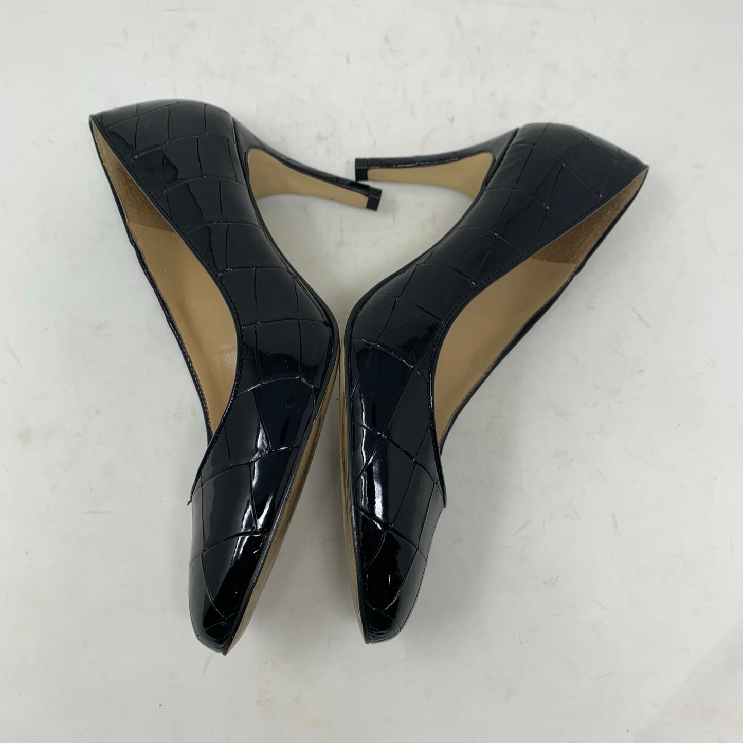 Talbots Women’s Black Leather Croc Embossed Round Toe Pumps Size 8 Classic Heels