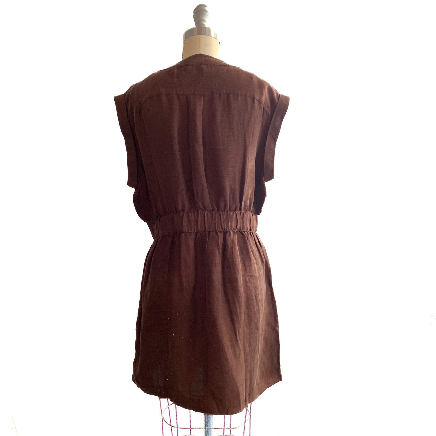 J Crew Tie-waist mini dress Chelsea linen-cupro blend Size 12 Cocoa Brown NWT