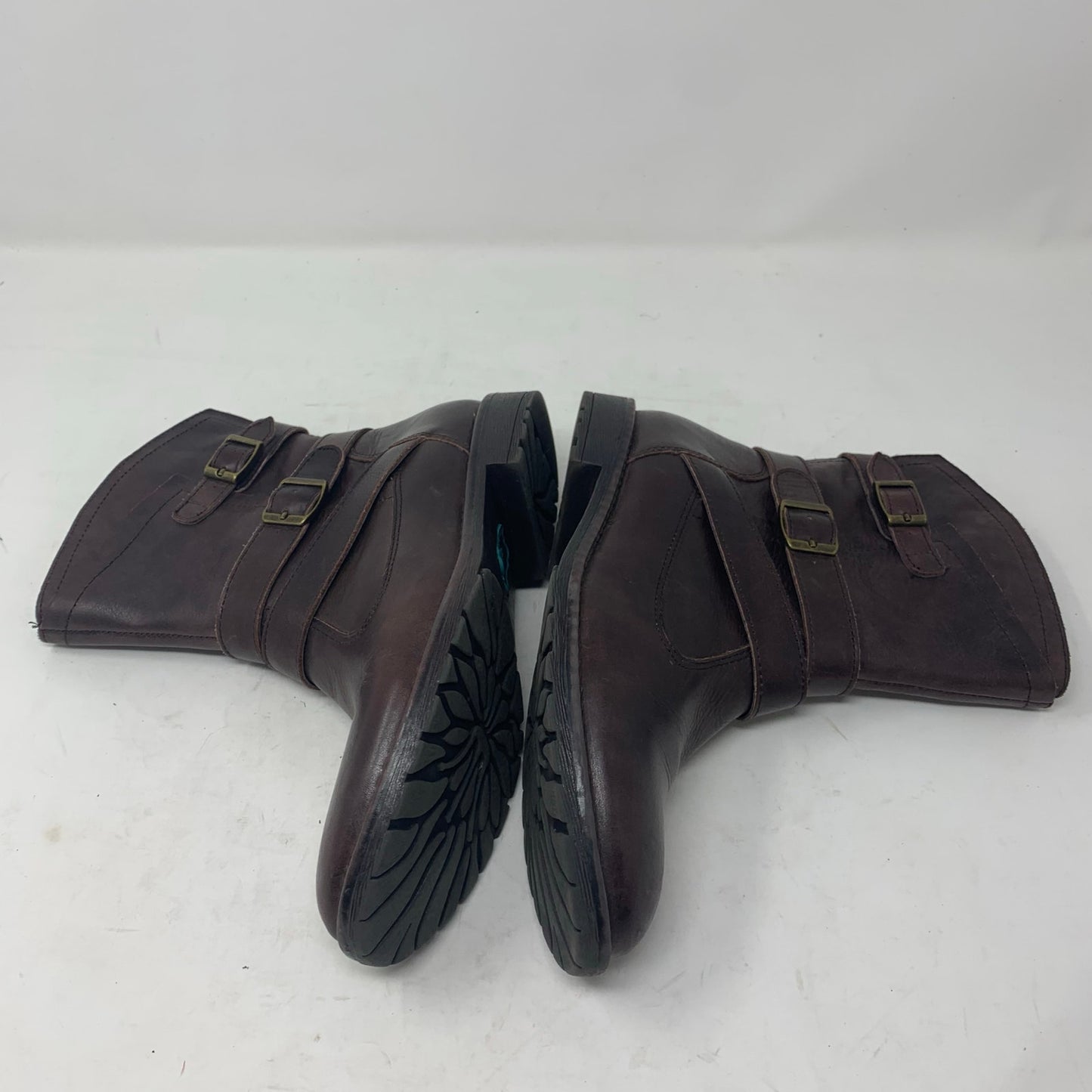 Montana Size 7 Brown Leather Biker Moto Engineer Boots Mid Calf Side Zip