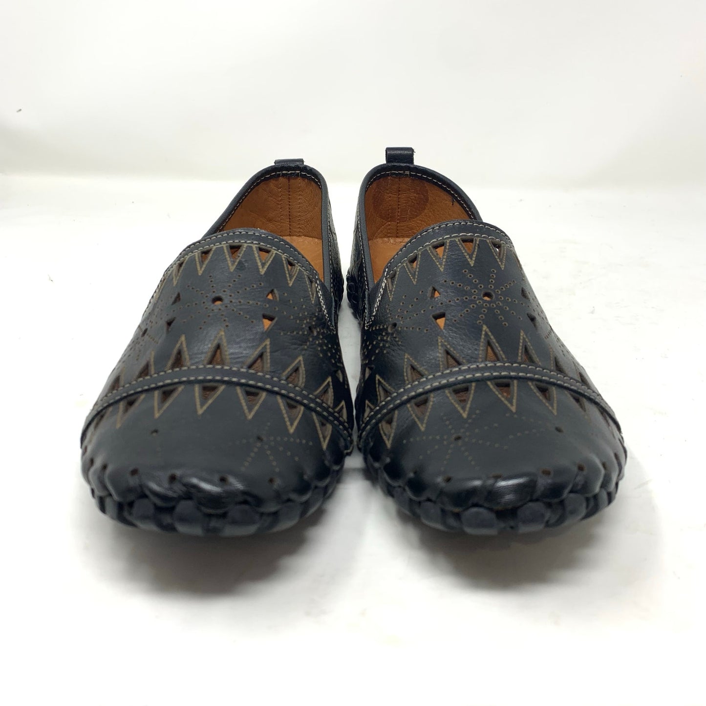 Spring Step Fusaro Flat Slip On Loafer Shoe Black Leather Laser Cutout Size 41