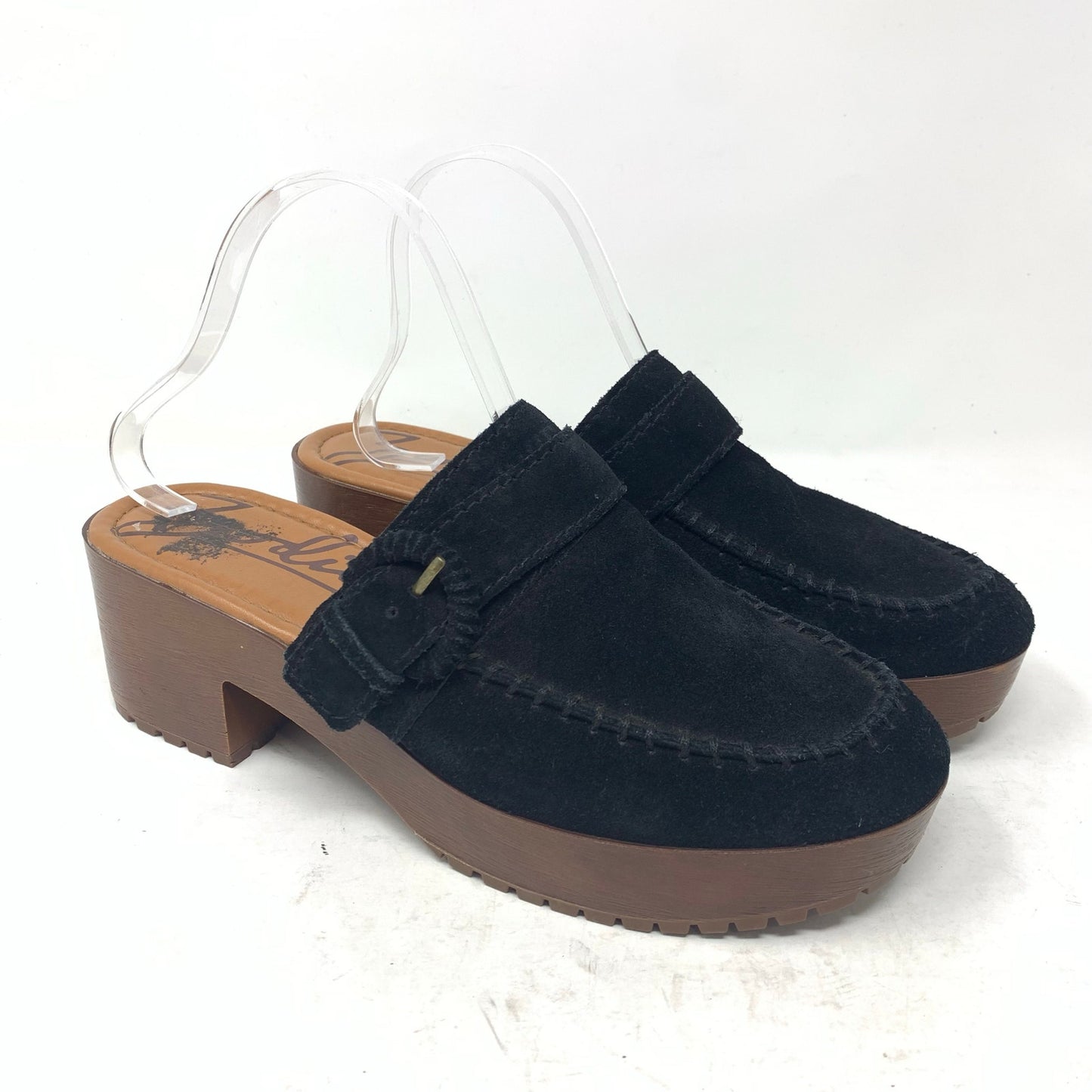 Zodiac Raine Black Suede Leather Moc Toe Platform Chunky Mules Clogs Size 10 Y2K