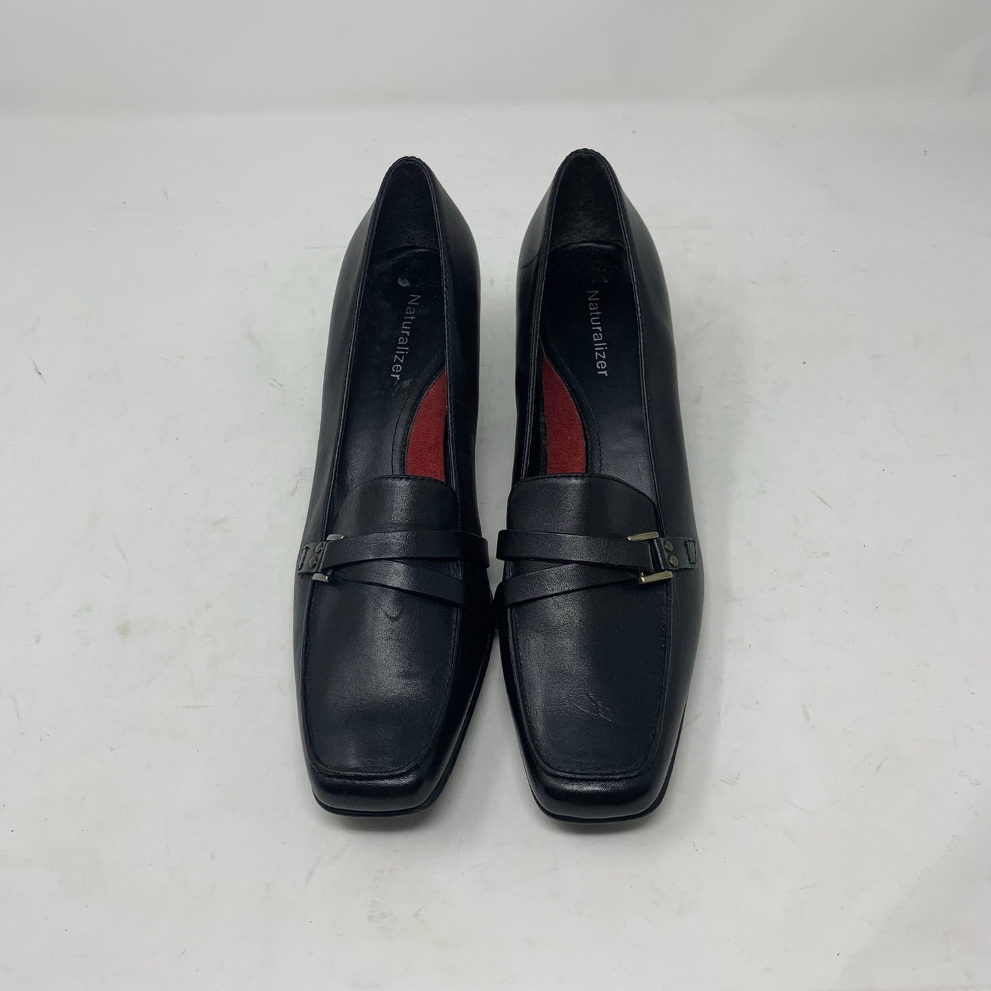 Naturalizer Black Leather Kitten Heel Pump Loafer Square Toe Y2K Size 8 Classic