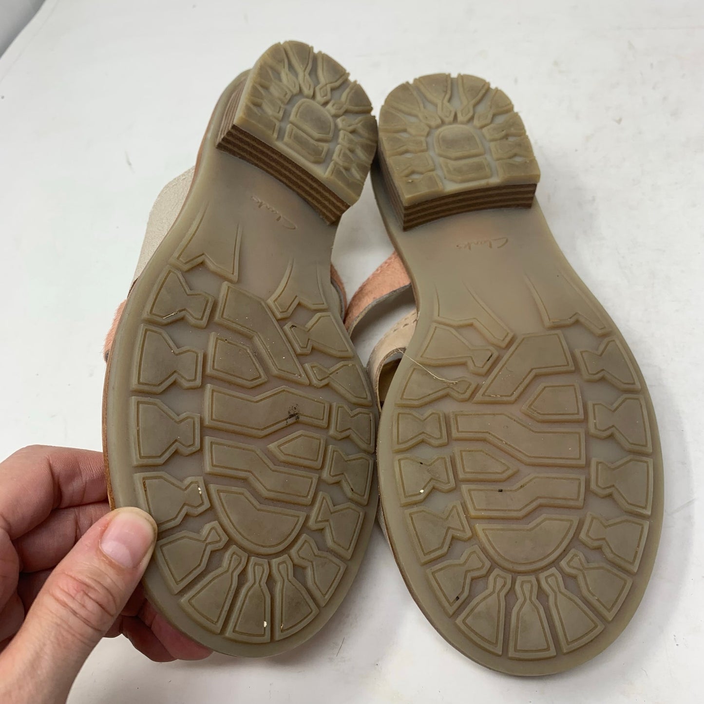 Clarks Trace Craft Taupe Pink Nubuck Leather Slides Slip On Sandals Shoes Size 8