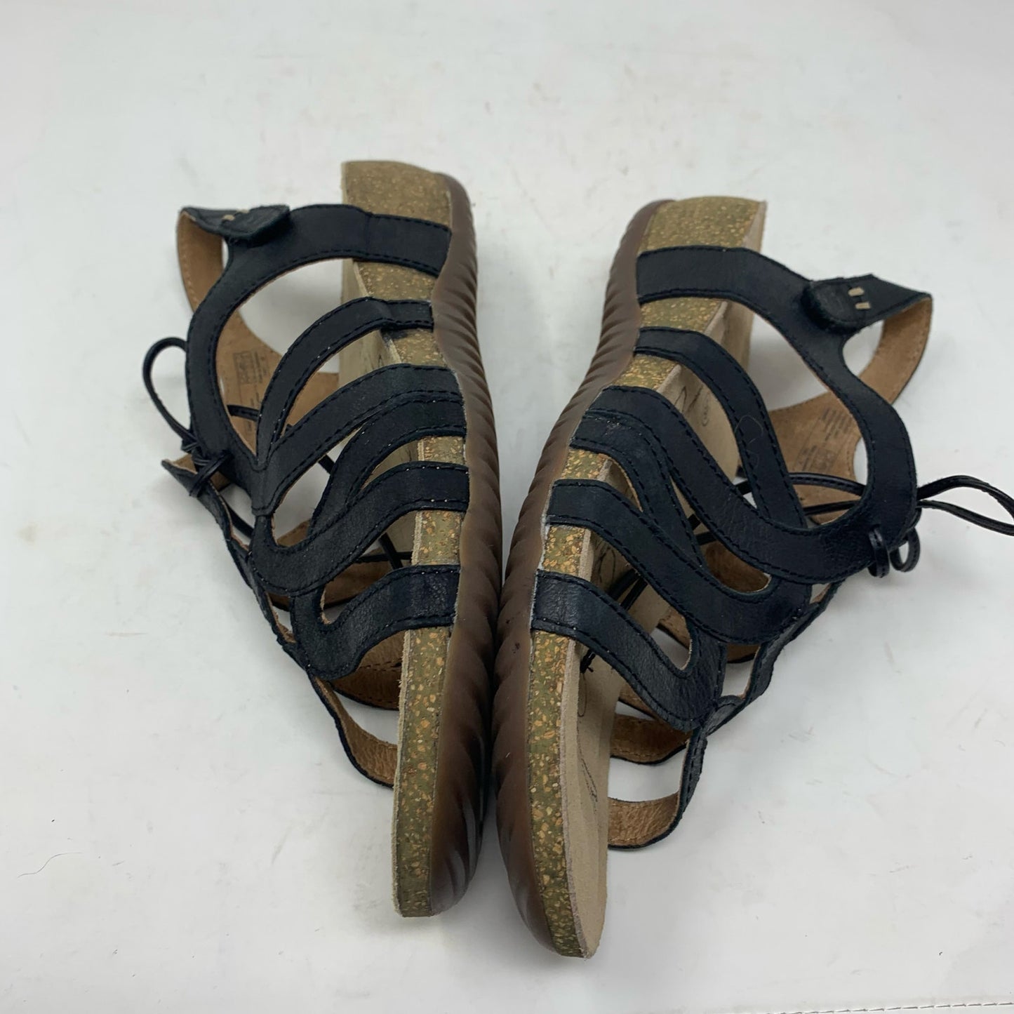 Josef Seibel Natalya 01 Black Leather Gladiator Lace Tie Slingback Sandals 39
