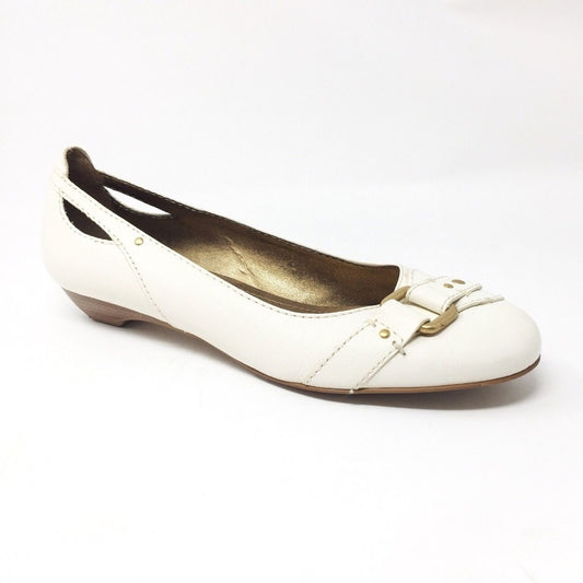 Franco Sarto Flats Size 9.5 Cream Leather Buckle Detail Cutout Low Heel Career